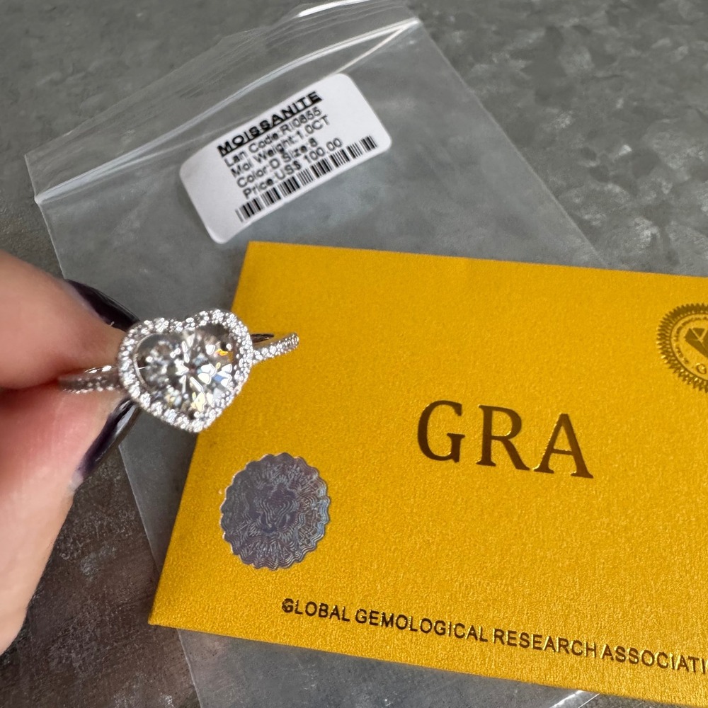 Moissanite Heart Halo Engagement Ring 1 ct Size 8 D Color GRA Certified